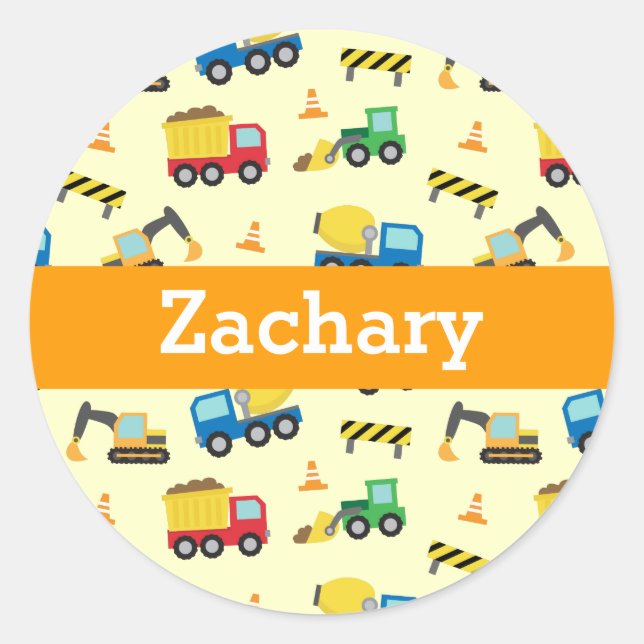 Colourful Construction Vehicles for Boys Classic Round Sticker (Front)
