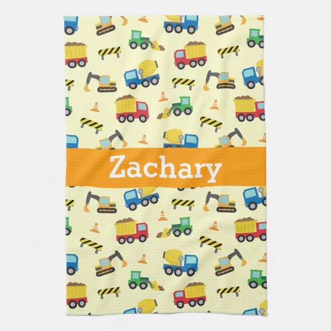 Colourful Construction Vehicles Pattern for Boys Kitchen Towel (Vertical)
