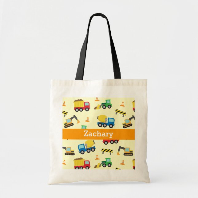 Colourful Construction Vehicles Pattern for Boys Tote Bag (Front)