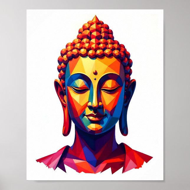 Colourful Contemporary Geometric Digital Art Buddh Poster (Front)