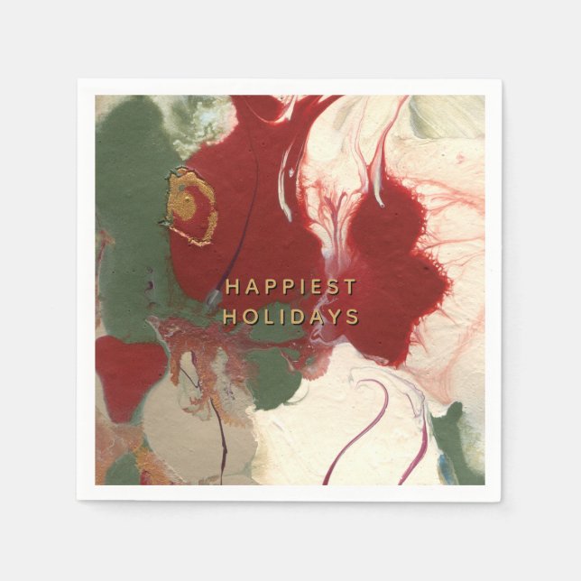 Colourful Contemporary Painted Abstract Holiday Napkin (Front)