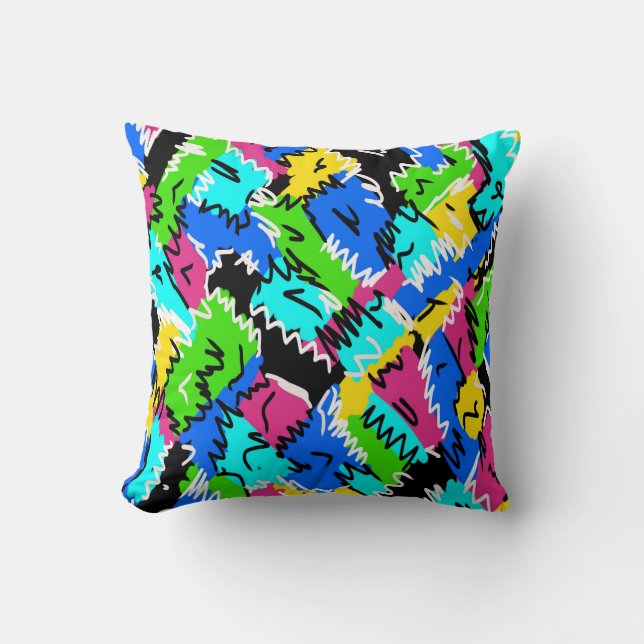 Colourful Contemporary Patchwork Abstract Throw Pillow (Front)