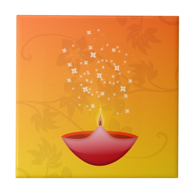 Colourful Contemporary Red Deepa Diwali Tile (Front)