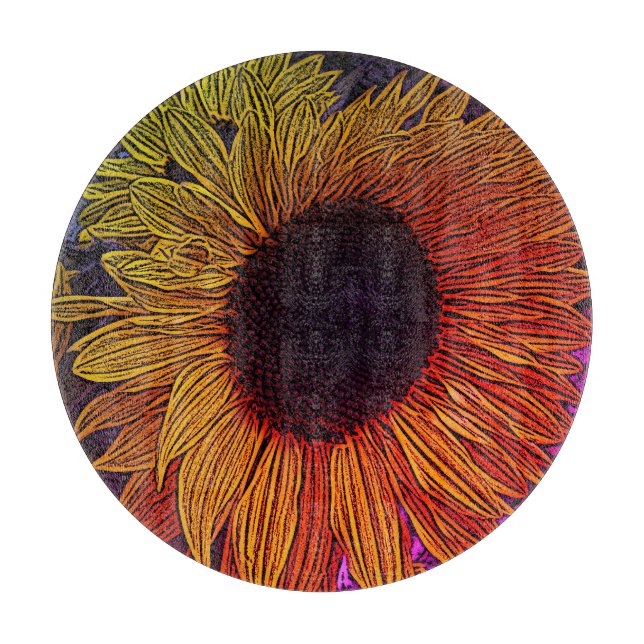 colourful contempory large yellow sun flower  cutting board (Front)