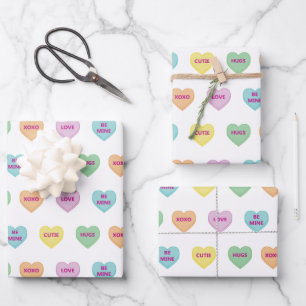 Colourful Conversation Hearts Wrapping Paper Sheet