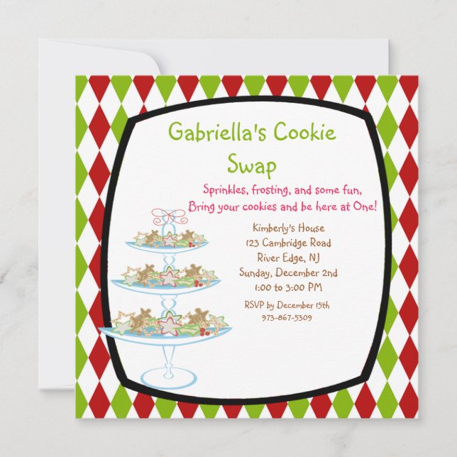 Colourful Cookie Tray Holiday Cookie Swap Invites (Front)