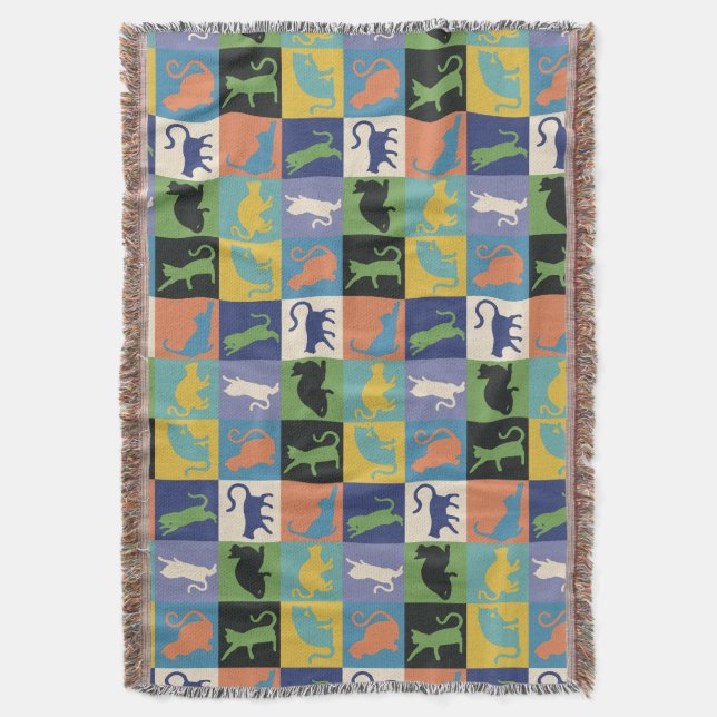 Colourful Cool Cats in Quilt-like Squares Throw Blanket (Front Vertical)