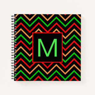 Colourful Cool Chevron on Black Monogram Notebook