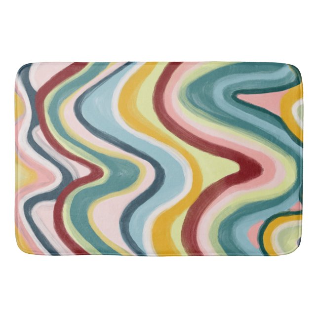 Colourful Cool & Fun Waves Stripes Bath Mat (Front)