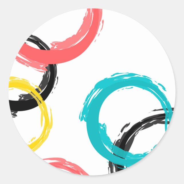 Colourful, cool, modern,trendy brush stroke circle classic round sticker (Front)