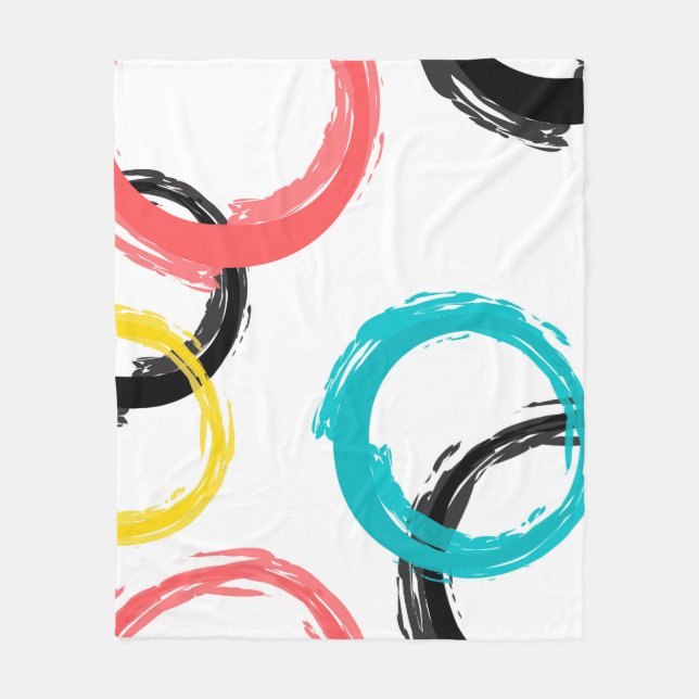 Colourful, cool, modern,trendy brush stroke circle fleece blanket (Front)