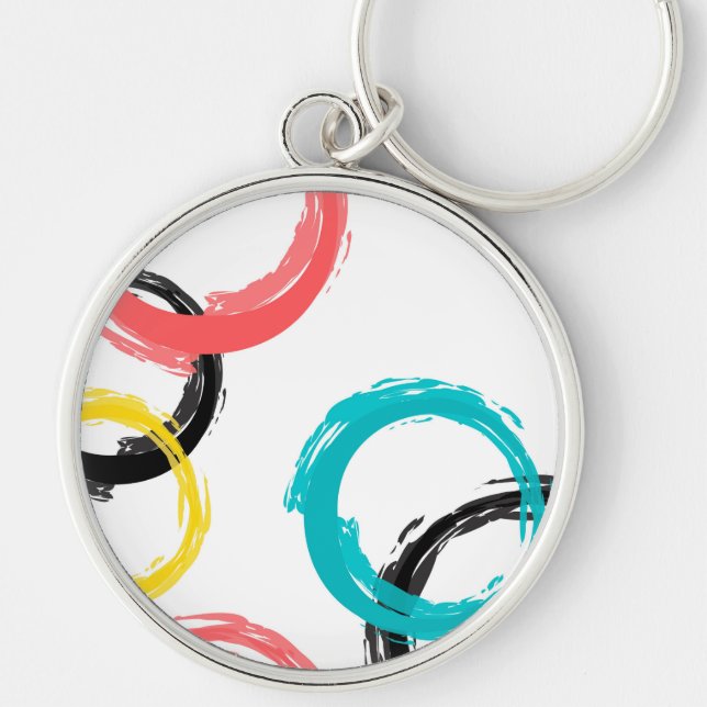 Colourful, cool, modern,trendy brush stroke circle keychain (Front)