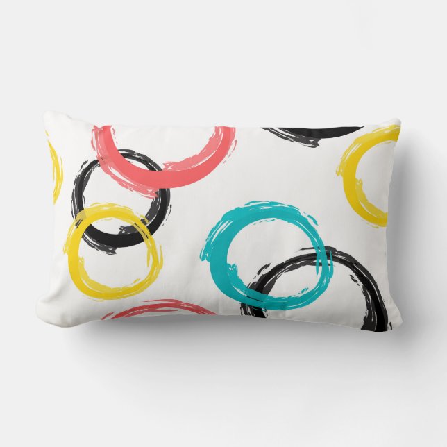 Colourful, cool, modern,trendy brush stroke circle lumbar pillow (Front)