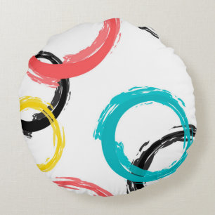Colourful, cool, modern,trendy brush stroke circle round pillow