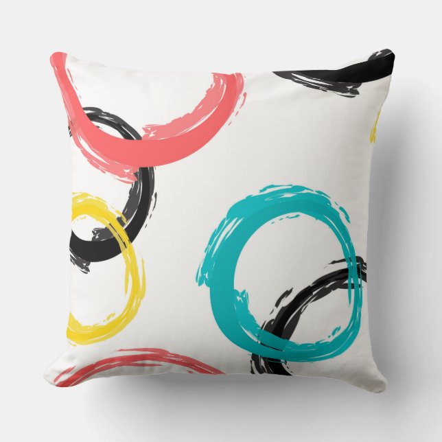 Colourful, cool, modern,trendy brush stroke circle throw pillow (Front)