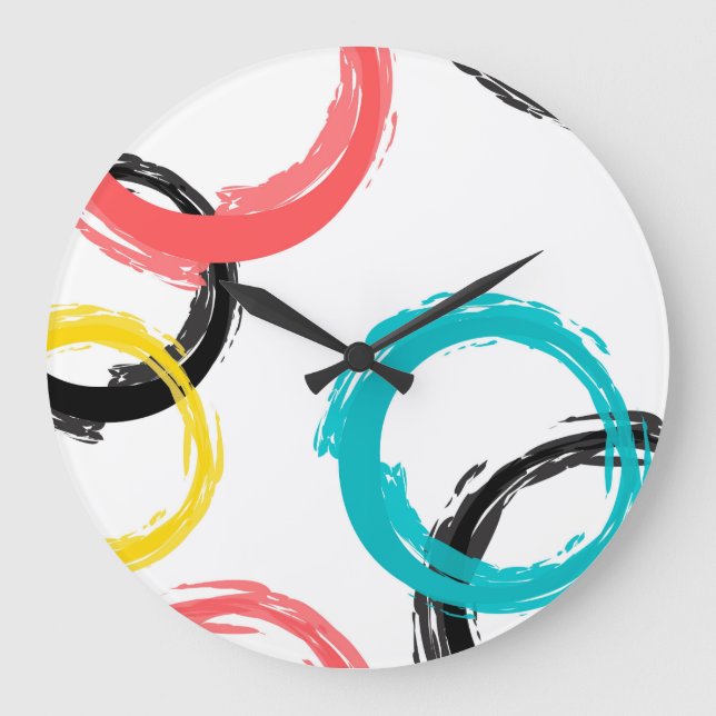 Colourful, cool, modern,trendy brush stroke large clock (Front)