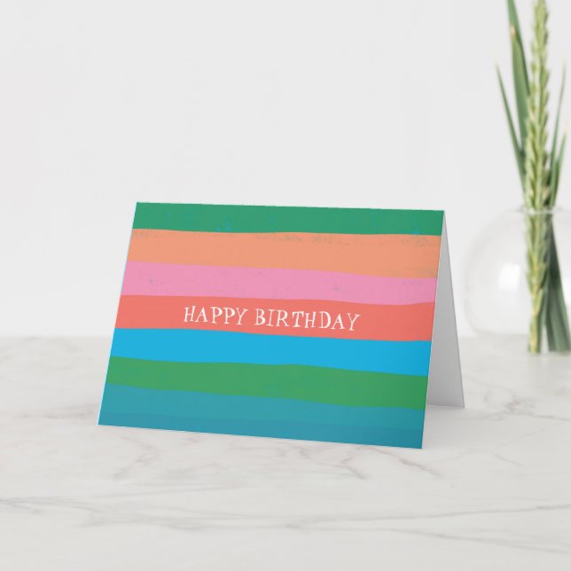 Colourful Cool Simple Stripes CUSTOM HAPPY BIRTHDA Card (Front)