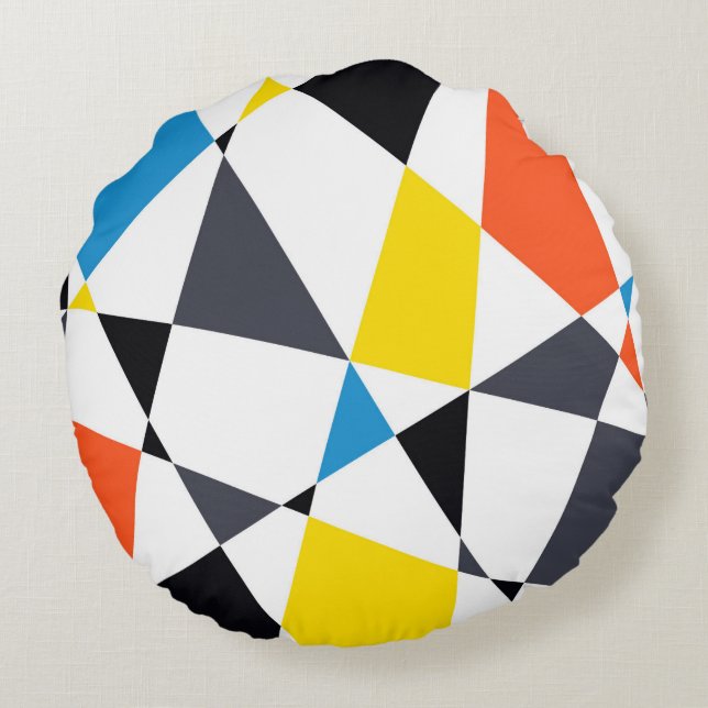 Colourful, cool, trendy, modern geometric shapes round pillow (Back)