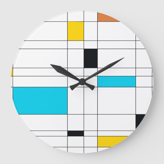 Colourful, cool, trendy, modern illustration art large clock (Front)