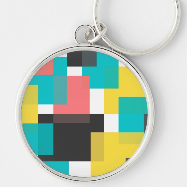 Colourful, cool, trendy, urban geometric shape art keychain (Front)