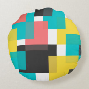 Colourful, cool, trendy, urban geometric shape art round pillow
