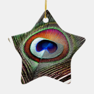 Colourful Copper Peacock Feather Ceramic Ornament
