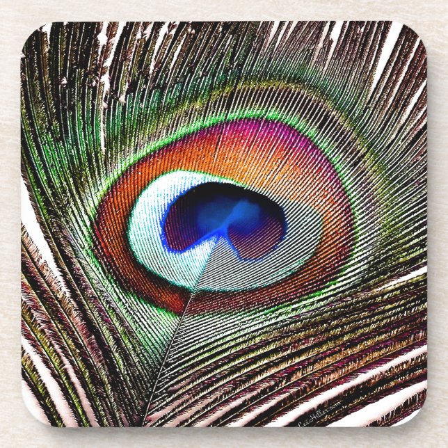Colourful Copper Peacock Feather Coaster (Front)