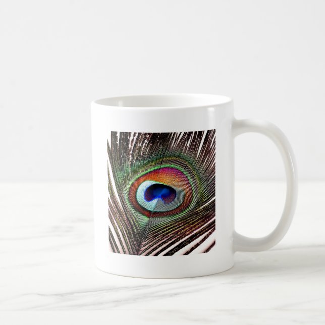 Colourful Copper Peacock Feather Coffee Mug (Right)