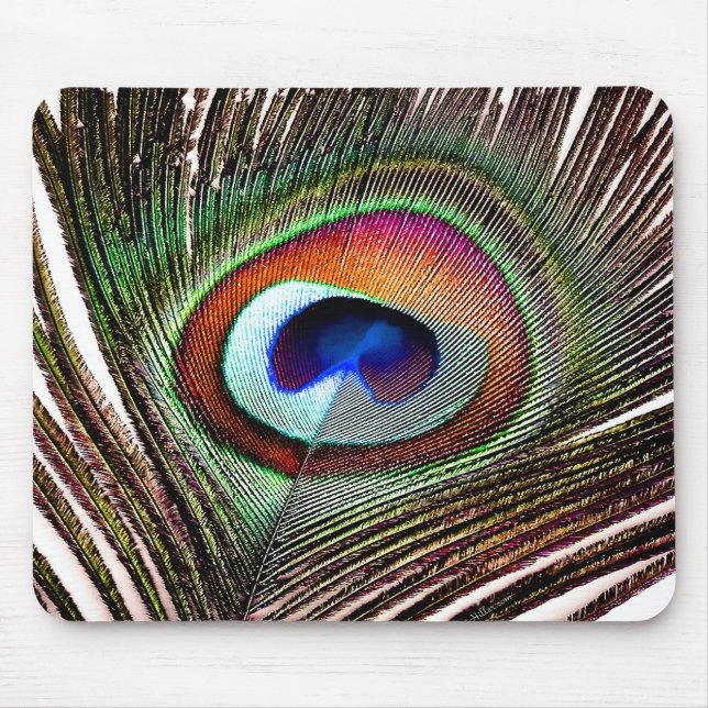 Colourful Copper Peacock Feather Mouse Pad (Front)