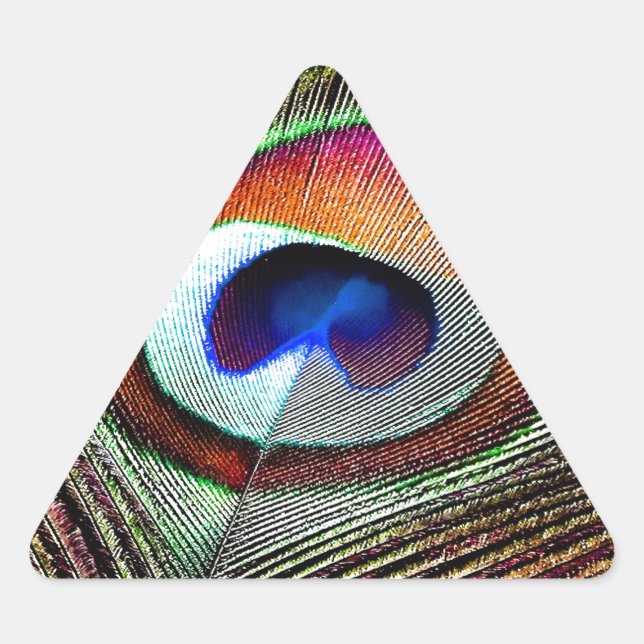 Colourful Copper Peacock Feather Triangle Sticker (Front)