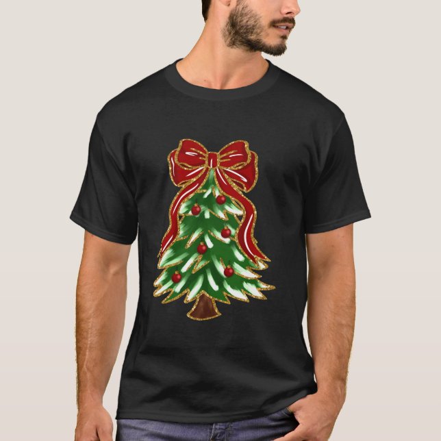 Colourful Coquette Bow Christmas Tree Christmas Gi T-Shirt (Front)