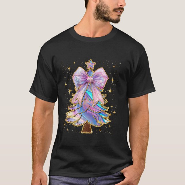 Colourful Coquette Bow Christmas Tree Cute Girly X T-Shirt (Front)