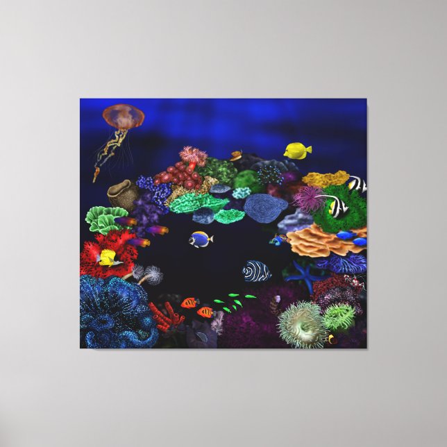 Colourful Coral & Fish Reef Art Canvas Print (Front)
