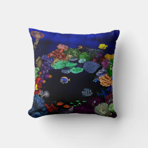 Colourful Coral & Fish Reef Art Throw Pillow