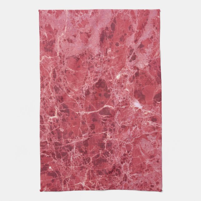 Colourful coral red marble kitchen towel (Vertical)