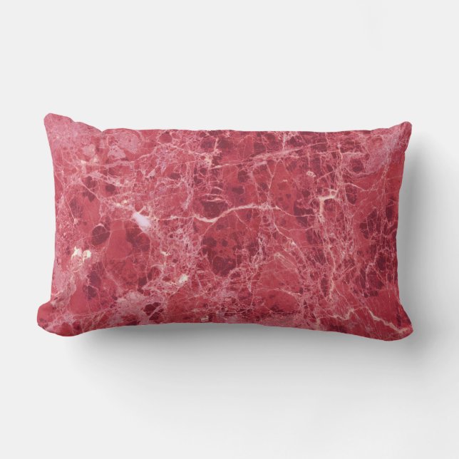 Colourful coral red marble lumbar pillow (Front)