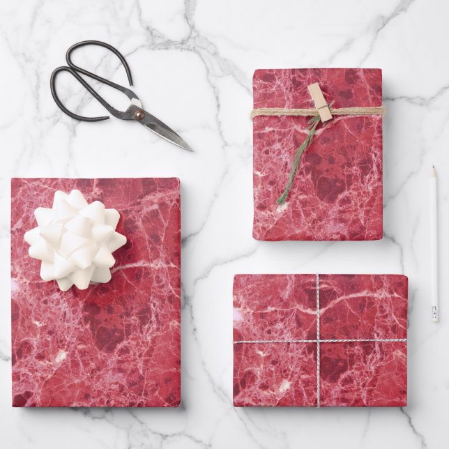 Colourful Coral Red Marble Wrapping Paper Sheet (Front)