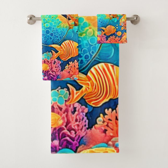 Colourful Coral Reef Artwork Bath Towel Set (Insitu)