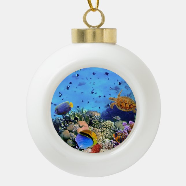 Colourful Coral Reef Critters Ceramic Ball Christmas Ornament (Front)