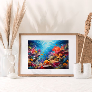Colourful Coral Reef Digital Oil Painting Poster