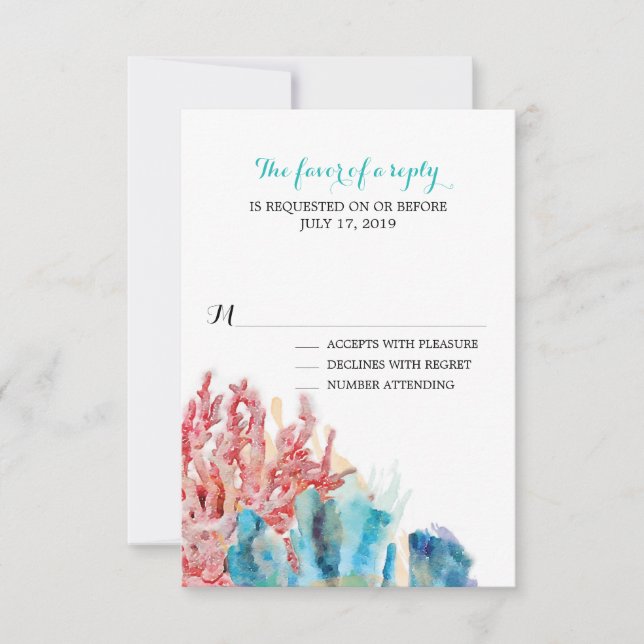 Colourful Coral Reef Watercolor | Wedding RSVP (Front)