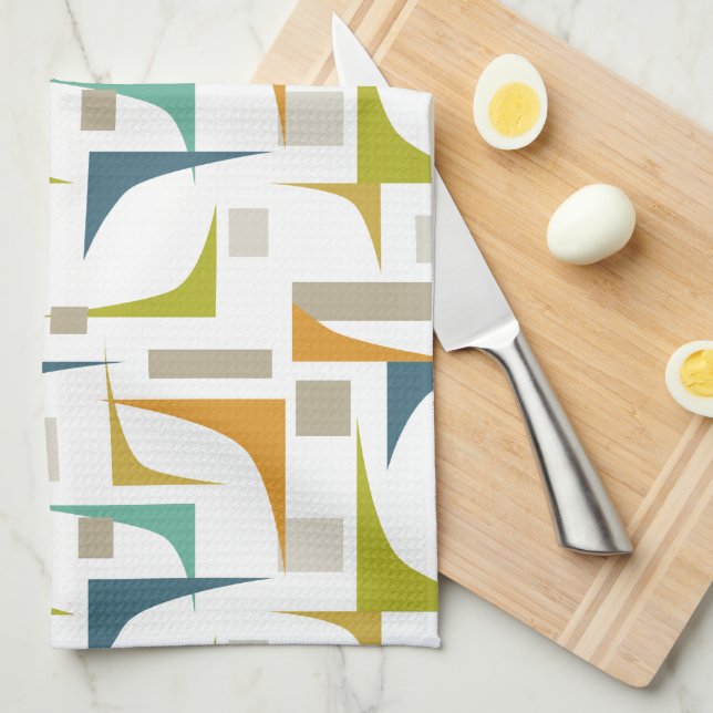 Colourful Corners Mid Century Modern Pattern Kitchen Towel (Quarter Fold)