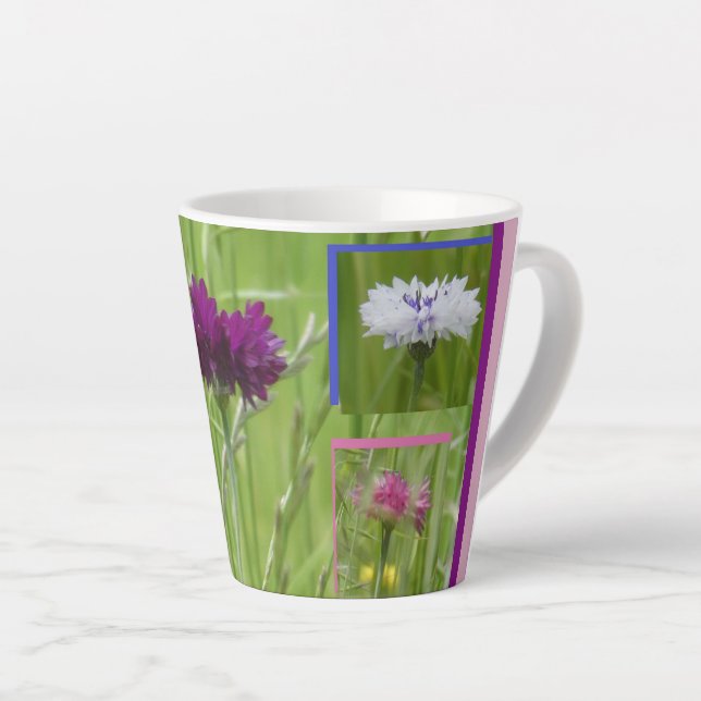 Colourful Cornflowers Collage Latte Mug (Right Angle)