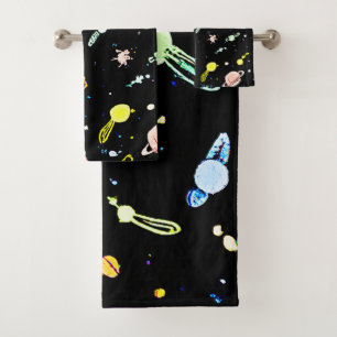 Colourful Cosmic Celestial Splendour Pattern Bath Towel Set