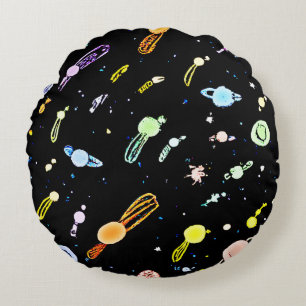 Colourful Cosmic Celestial Splendour Pattern Round Pillow