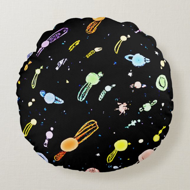 Colourful Cosmic Celestial Splendour Pattern Round Pillow (Front)