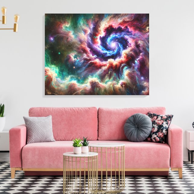 Colourful Cosmic Galaxy Swirl with Radiant Nebula Canvas Print (Insitu(LivingRoom))
