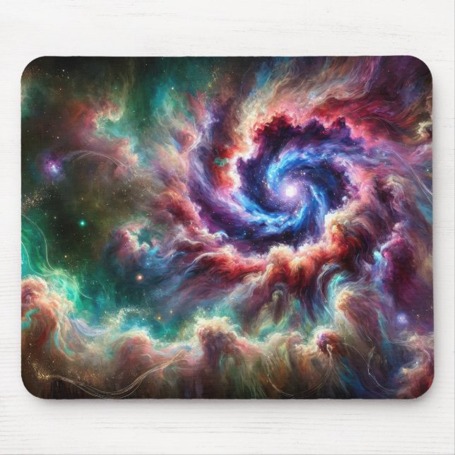 Colourful Cosmic Galaxy Swirl with Radiant Nebula Mouse Pad (Front)