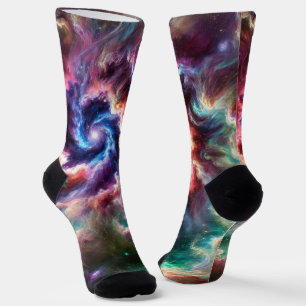 Colourful Cosmic Galaxy Swirl with Radiant Nebula Socks