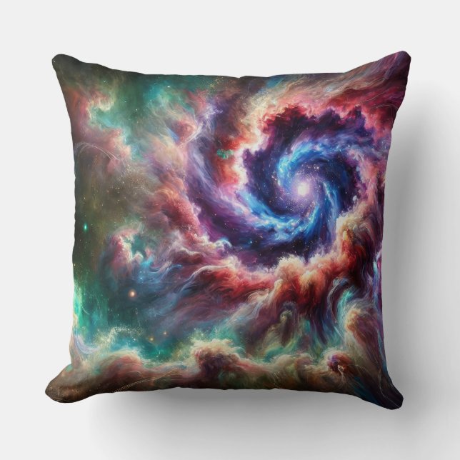 Colourful Cosmic Galaxy Swirl with Radiant Nebula Throw Pillow (Front)